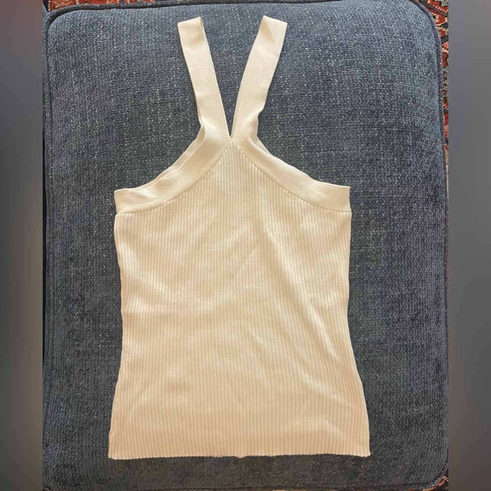 Cream Ribbed Knit Halter Top